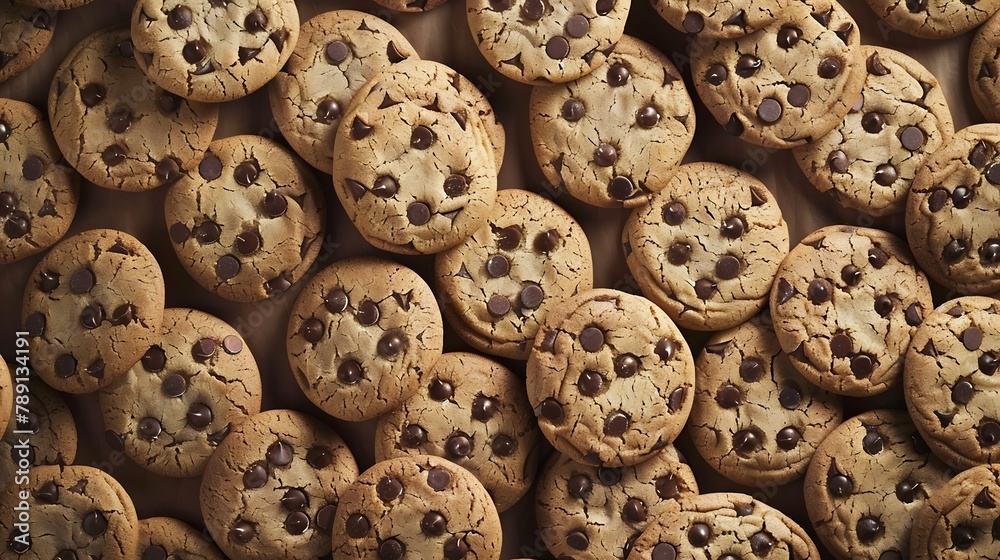 Poster cookies background chocolate chips biscuits texture background close up : generative ai
