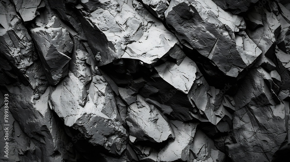Aufkleber black white rock texture rough mountain surface closeup dark volumetric stone background with space 
