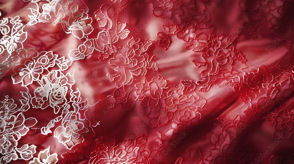 Aufkleber vintage lace fabric with floral pattern red background with lace pattern : generative ai
