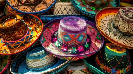 Obraz premium Vibrant traditional Mexican Sombreros found in Becal