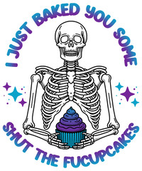 Naklejka premium Sarcastic Skeleton PNG Shut The cupcakes