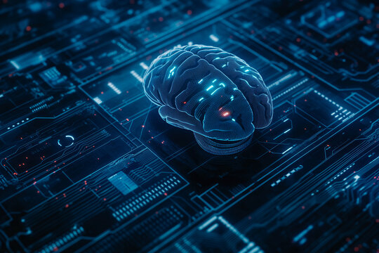 Artificial intelligence, machine learning and computer science concept with human brain. Ai