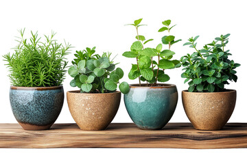Fototapeta premium Green succulent plant in ceramic pot on wooden table and transparent background