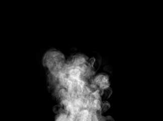 white smoke steam spray isolated on a black background. abstract vapor water concept of texture cold mist or hot vapor, fog effect, and cloud for design air pollution, element smog