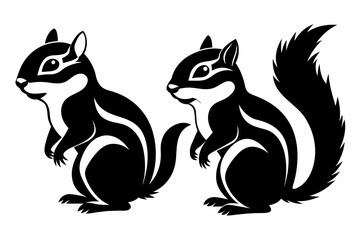 set of chipmunks silhouette on white background