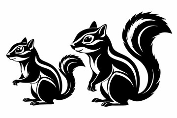 set of chipmunks silhouette on white background