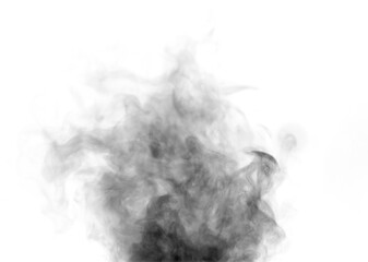 black smoke steam spray isolated on a white background. abstract vapor water concept of texture cold mist or hot vapor, fog effect, and cloud for design air pollution, element smog