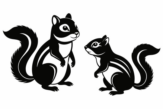 set of chipmunks silhouette on white background