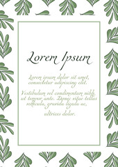 A4 invitation card template with green leaves on the background.