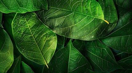 Fototapeta premium Close up group of background green leaves texture and Abstract Nature Background Lush Foliage Textures Exotic Greenery and Botanical Patterns : Generative AI