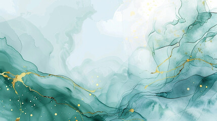 Abstract liquid fluid art painting background alcohol ink technique blue and gold with text space for banner, background in luxury style