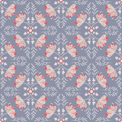 Hand drawn white and red flowers, seamless patterns with floral for fabric, textiles, clothing, tartan, wrapping paper, cover, banner, interior decor, abstract backgrounds.