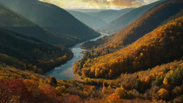 autumn in the mountains, seamless looping animation video background 