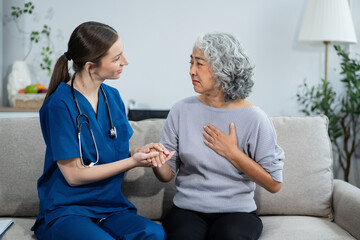 Female doctors shake hands with patients encouraging each other To offer love, concern, and encouragement while checking the patient's health. Concept Health care and Social Security
