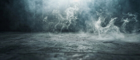 Smoke On Cement Floor With Defocused Fog In Halloween