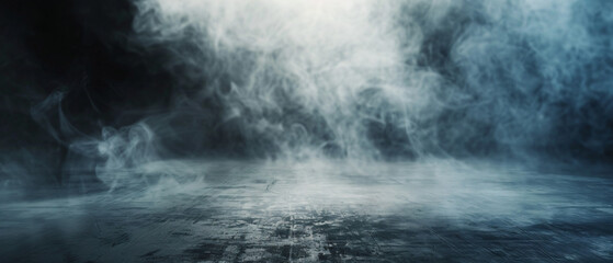 Smoke On Cement Floor With Defocused Fog In Halloween