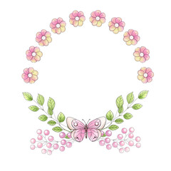 Watercolor springtime pink circle frame. Mother's day flowers. Romantic sakura border. Beautiful flowers for invitation, wedding, printing, textile, greeting card