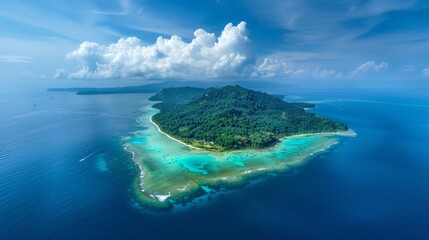 Aerial view of the Andaman Islands, pristine beaches and coral reefs - obrazy, fototapety, plakaty