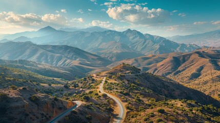 Aerial view of the Atlas Mountains, rugged terrains and ancient trails