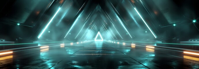 Tron-Inspired Neon Light Sci-Fi Corridor.