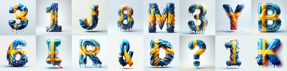 Sweden flag glass lettering. AI generated illustration