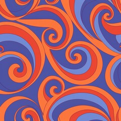 Fototapeta na wymiar A striking pattern of electric orange swirls against a deep blue, energizing any space with its dynamic and bold design.