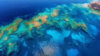 Fototapeta na wymiar Aerial view of the Red Sea Reef, vibrant coral ecosystems and clear waters