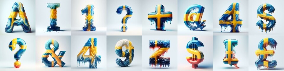 Sweden flag glass lettering. AI generated illustration