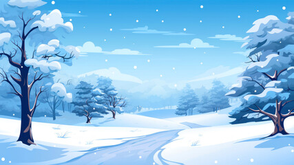 Winter landscape with snow and trees. Vector illustration