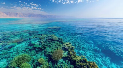 Aerial view of the Red Sea Reef, vibrant coral ecosystems and clear waters