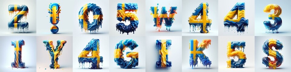 Sweden flag glass lettering. AI generated illustration