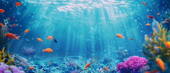 Underwater Diving Tropical Scene With Sea Life 