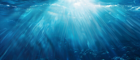 Underwater Ocean Blue Abyss With Sunlight Diving 