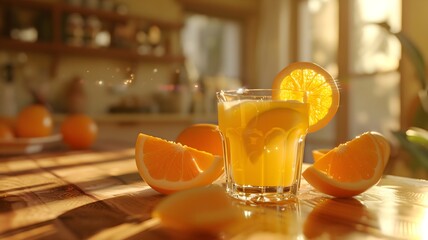  Freshly squeezed citrus juice served in a crystal-clear glass, capturing the essence of rejuvenation and wellness. 
