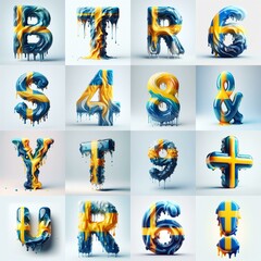 Fototapeta premium Sweden flag glass lettering. AI generated illustration
