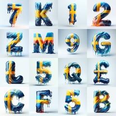 Fototapeta premium Sweden flag glass lettering. AI generated illustration