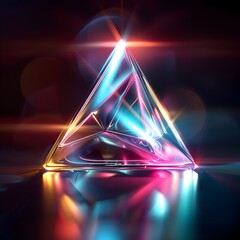 3d triangle glowing with bright holographic colors