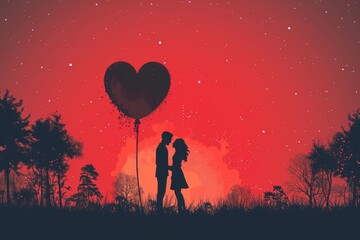 Visual Representations of Love: Romantic Couples and Heartwarming Gestures in Artistic Illustrations for Special Celebrations
