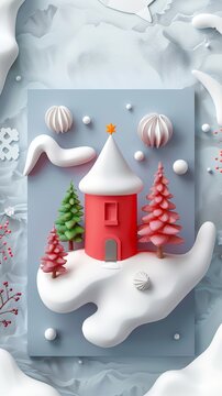Christmas holiday cartoon house. Merry Christmas and Happy New Year background