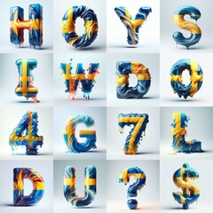 Fototapeta premium Sweden flag glass lettering. AI generated illustration