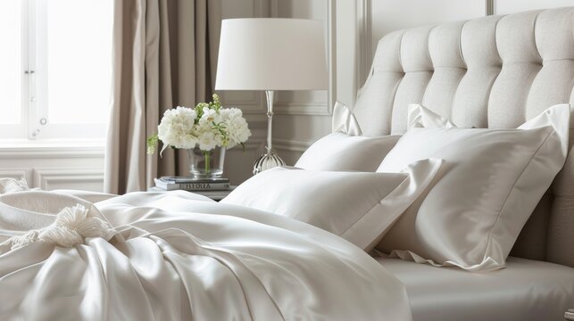 Cream white silk with a matte finish and subtle grain, styled to reflect a classic elegance in modern decor.
