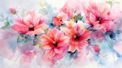 Holiday Beauty. Pink Watercolor Floral Illustration for Summer Garden Decoration