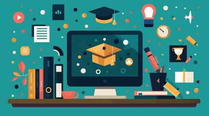 Fototapeta premium Online Educational Platform with Diverse Course Options on Computer Screen