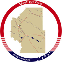 Map of Park County in Colorado, USA arranged in a circle.