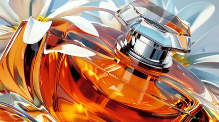 Vibrant Perfume Bottle Illustration with Play of Light and Warm Glow