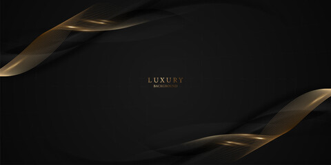 Abstract modern design black background with luxury golden elements vector illustration. - obrazy, fototapety, plakaty