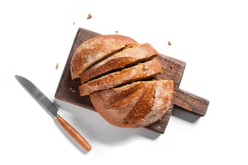 Tuinposter Sliced Sourdough Bread on cutting board © mizina