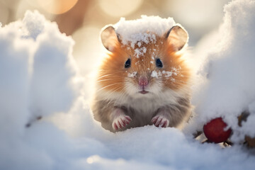 winter postcard with a red hamster сreated with Generative Ai