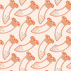 King trumpet mushroom seamless pattern in hand drawn outline style. Cute doodle vector print with eryngii.