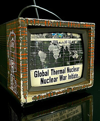 Vintage Television Displaying Global Nuclear War Warning
